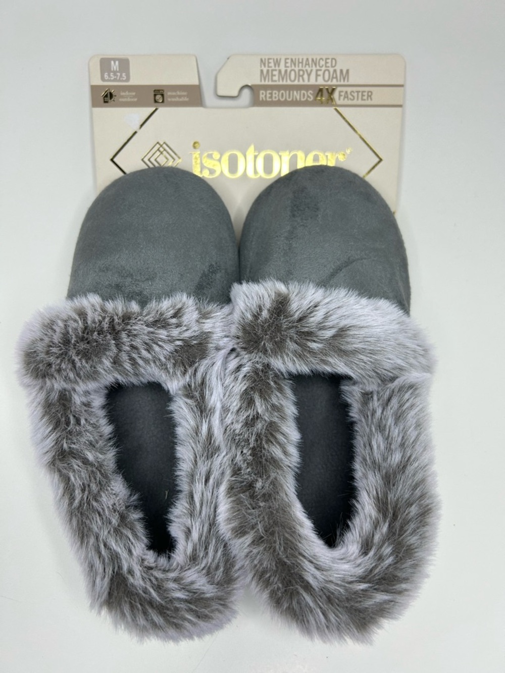 ISOtoner Memory Foam Faux Fur Bedroom House Slippers Size Medium 6.5-7.5 NWT
